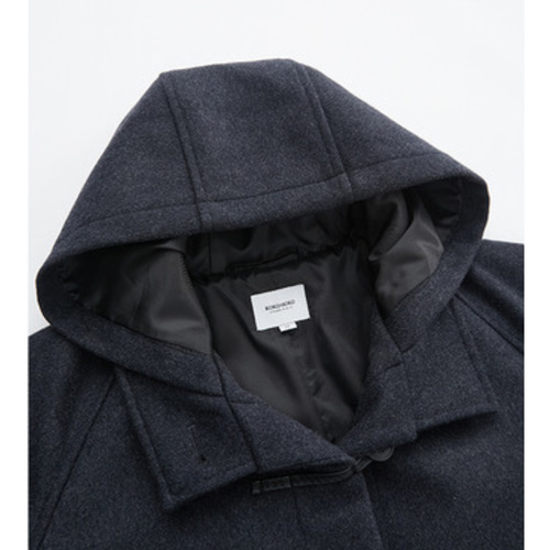 ◇【デザインダッフルコート ウール混 Aライン】ダークグレー 肩