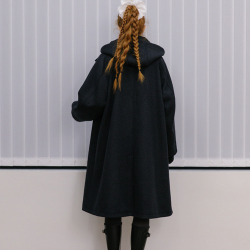 ◇【デザインダッフルコート ウール混 Aライン】ダークグレー 肩周りが