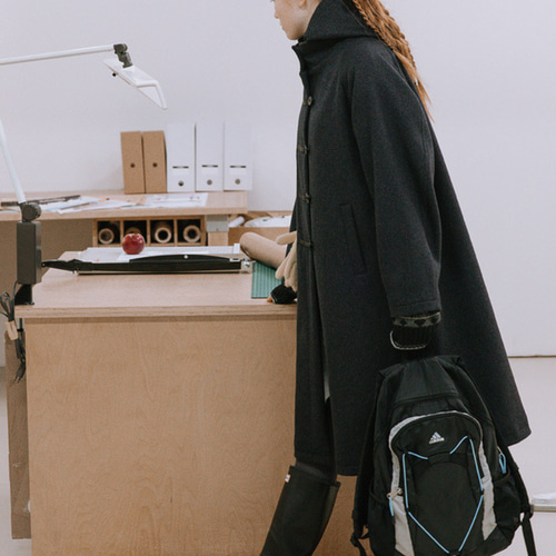 ◇【デザインダッフルコート ウール混 Aライン】ダークグレー 肩