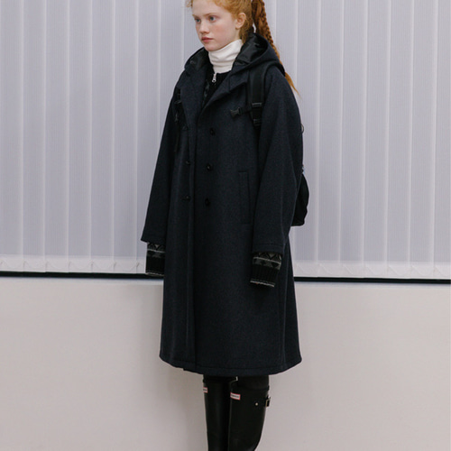 アンタイトル　フーディーダッフルコート　ゆったり　Aライン　ブラック アンタイトル フーディーダッフルコート ゆったり Aライン