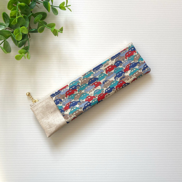 ブックバンドペンケース  B6サイズ (リバティ・Cars) / 手帳用ペンケース　ラミネート　 2枚目の画像