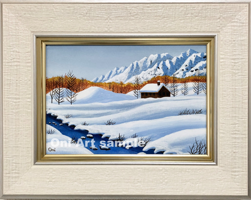 アクリル画　原画　「雪景色02」額縁付　SMサイズ　キャンバス 2cc104b8b2f55eadce8f3ddf5d3084