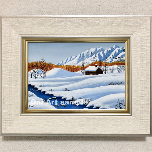 日本限定 原画 雪景色02」アクリル画 額縁付 風景画 SMサイズ キャンバス 絵画