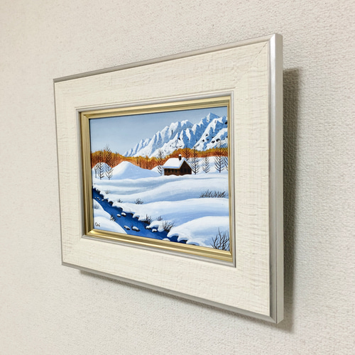 雪景色02」アクリル画 原画 額縁付 キャンバス SMサイズ 風景画 絵画