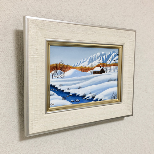 雪景色02」アクリル画 原画 額縁付 キャンバス SMサイズ 風景画 絵画