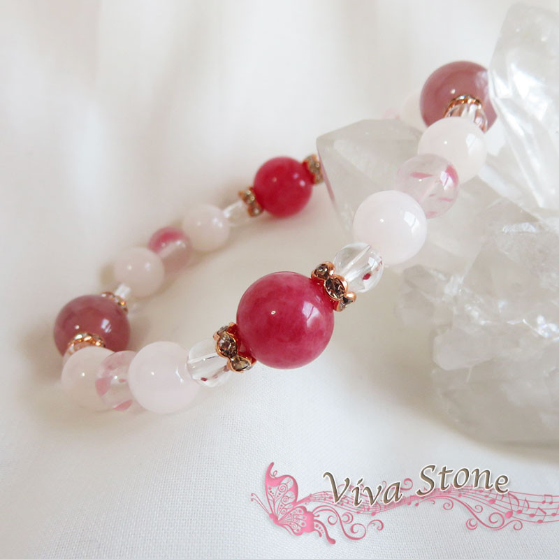 新商品！恋愛＊魅力を高める＊ロードナイト＊ディープローズクォーツ＊ピンクマンガンカルサイト＊ブレスレット