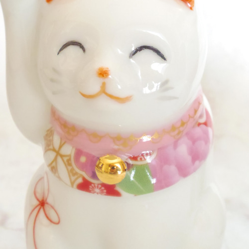 和柄の招き猫（ペア） 磁器 ポーセラーツ 招き猫 fee des neiges