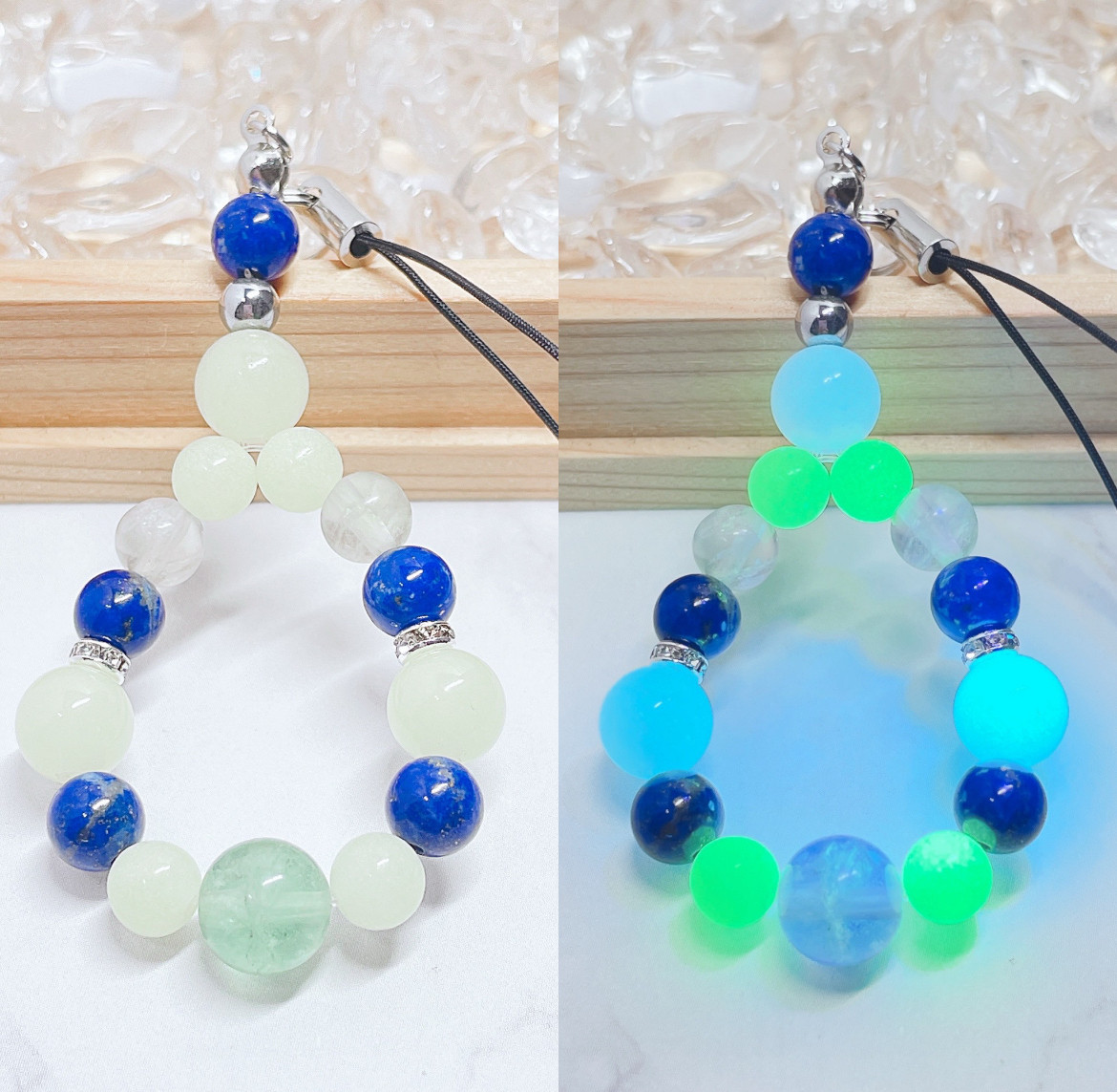 ✦成功を引き寄せる ルミナスストーン フローライト ラピス天然石ストラップNo769S