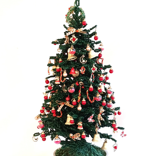 大きなクリスマスツリー 高さ48cm ビーズのツリー 毎年飾れます