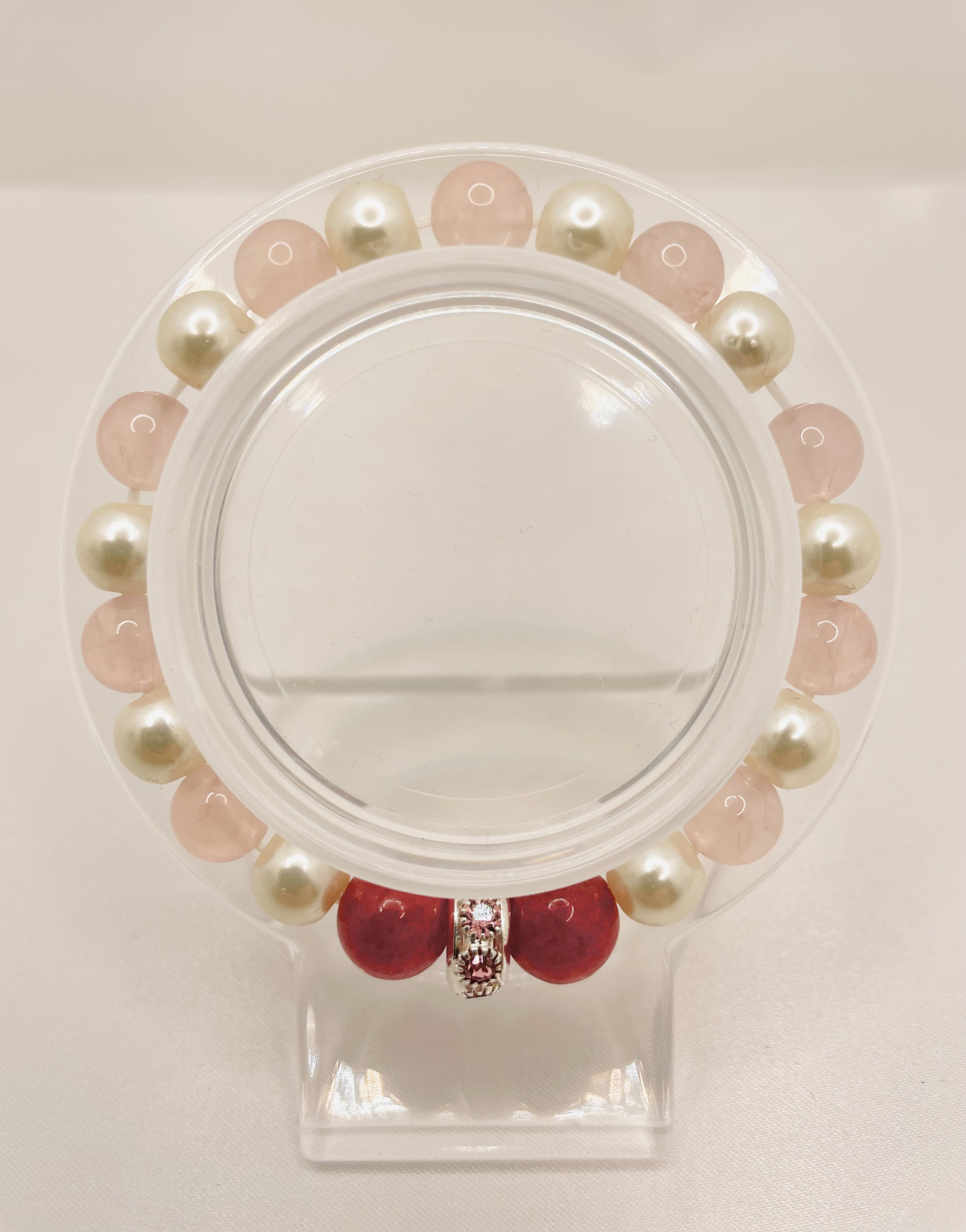 【天然石ブレスレット】内径14cm ロードナイト/ローズクォーツ/淡水パール