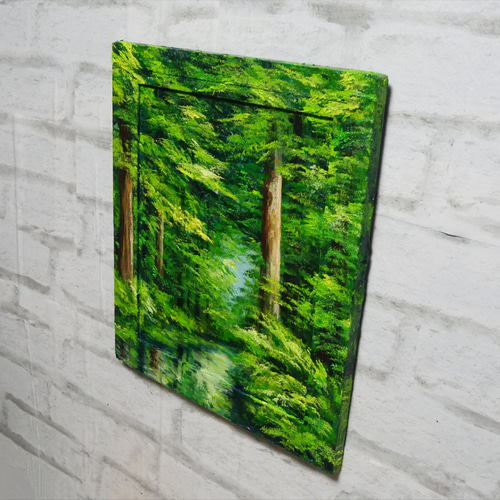 油絵 油彩 油彩画 絵 絵画 【新緑の川】 絵画 HR 通販 18585019