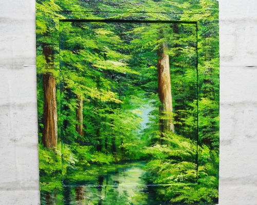 油絵 油彩 油彩画 絵 絵画 【新緑の川】 絵画 HR 通販 18585019