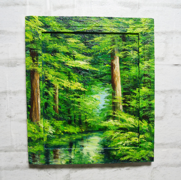 油絵 油彩 油彩画 絵 絵画 【新緑の川】 絵画 HR 通販 18585019