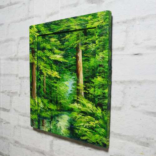 油絵 油彩 油彩画 絵 絵画 【新緑の川】 絵画 HR 通販 18585019