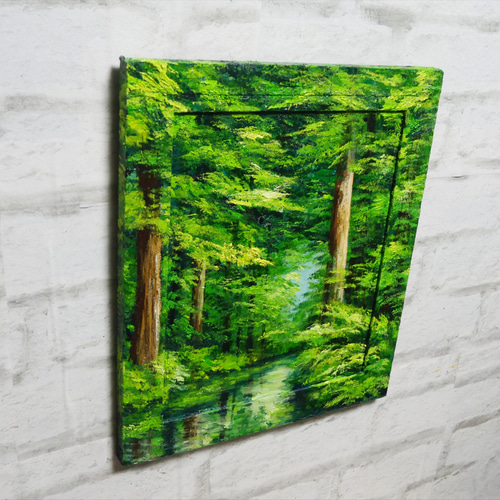 油絵 油彩 油彩画 絵 絵画 【新緑と川】F8号 油絵 油彩 油彩画 絵 絵画 【新緑の川】 絵画 HR 通販 18585019