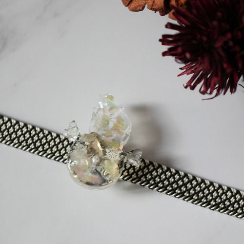 冬限定2025 水晶と青貝の雪だるまの帯留め ブローチ ポニーフック 透明