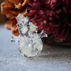 冬限定2025 水晶と青貝の雪だるまの帯留め ブローチ ポニーフック 透明