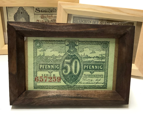 本物保証 アンティーク額装＋希少ノートゲルト2点セット ~北ドイツの