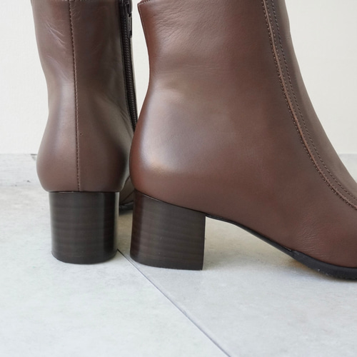 スクエアトゥショートブーツ/5cmヒール マロンブラウン21.5〜 25.5