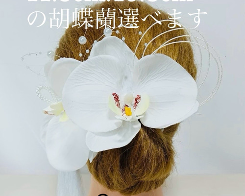 c 華やぎ胡蝶蘭 ～成人式・結婚式の髪飾りセット～ 白 ホワイト 和装