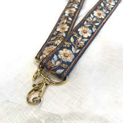 ストラップホルダー付き インド刺繍リボンショルダーストラップ 裏地合