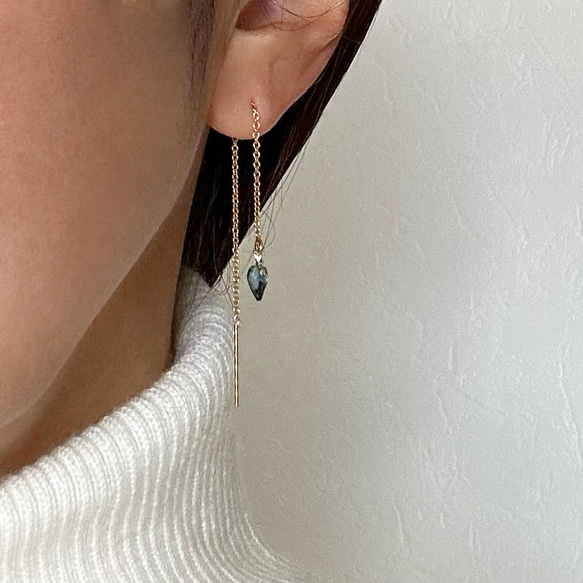 ロンドンブルートパーズ チェーンピアス 14Kgf 4枚目の画像