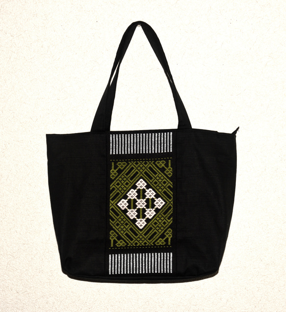 こぎん刺し ファスナーバッグ #194 ハンドメイド トートバッグ さや  