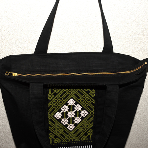 こぎん刺し ファスナーバッグ #194 ハンドメイド トートバッグ さや  