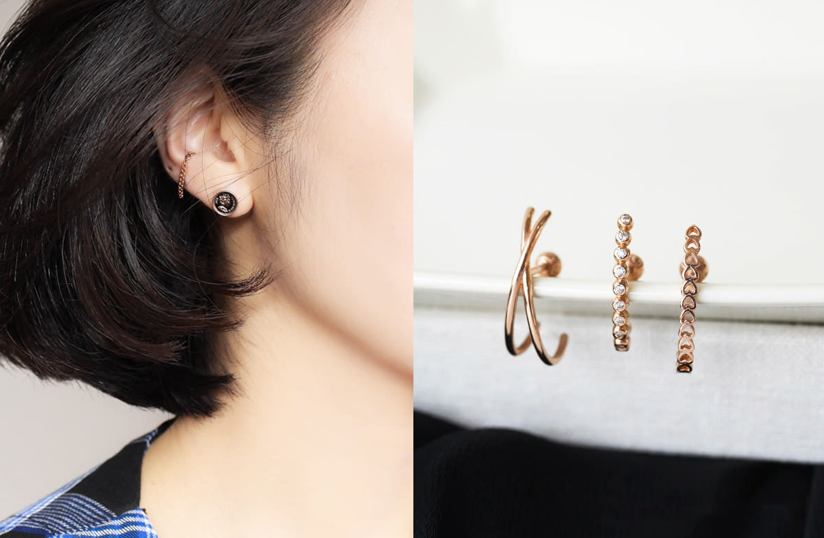 14Kゴールド  ハート 湾曲バンドバー インナーコンク イヤリング ピアス ラブレット