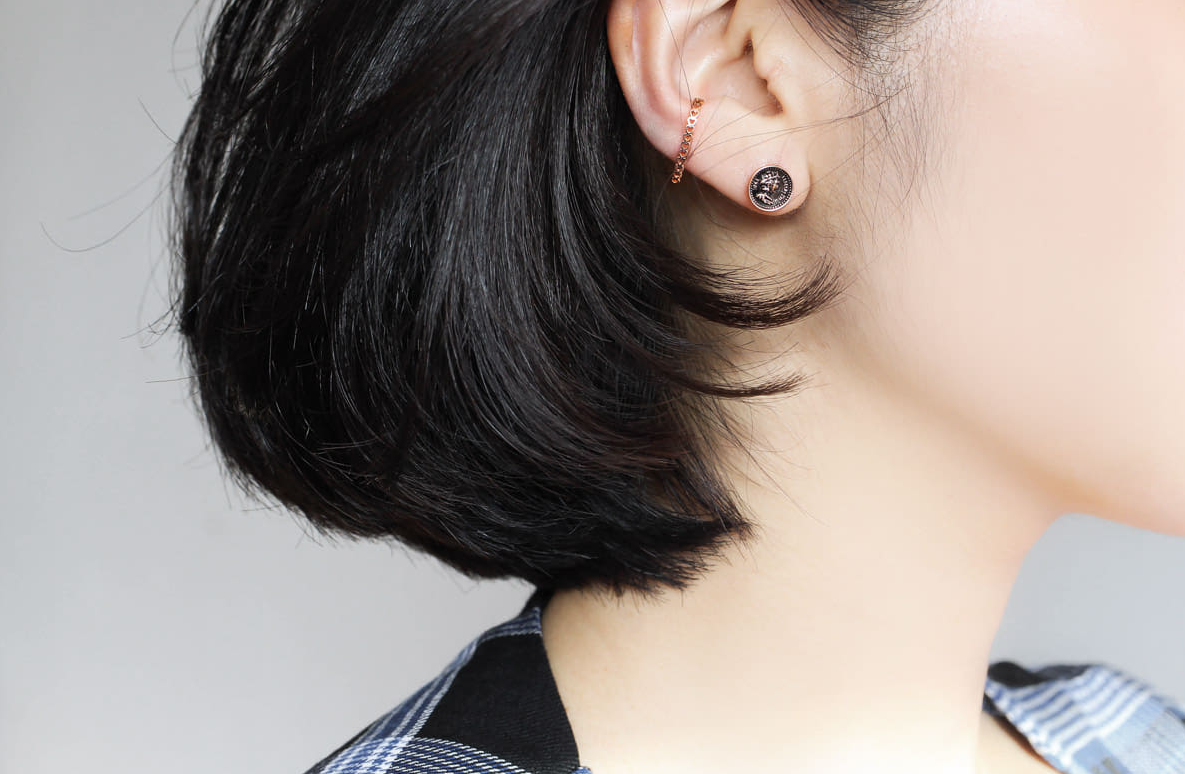 14Kゴールド  ハート 湾曲バンドバー インナーコンク イヤリング ピアス ラブレット