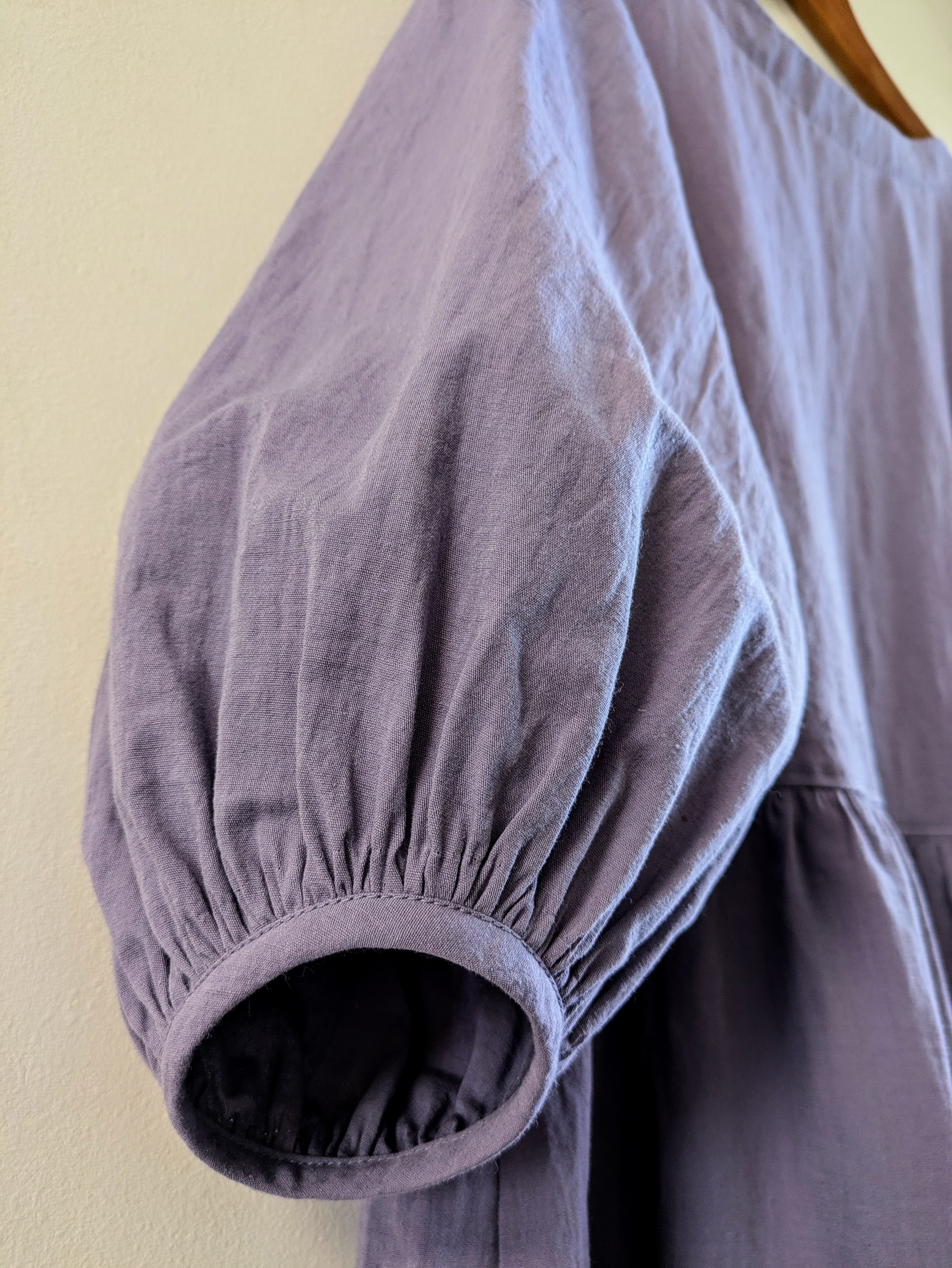 ☆受注制作☆バルーンスリーブワンピース＊ギャザー分量選べます＊綿麻/ブロード/グレイッシュラベンダー/スモーキーパープル