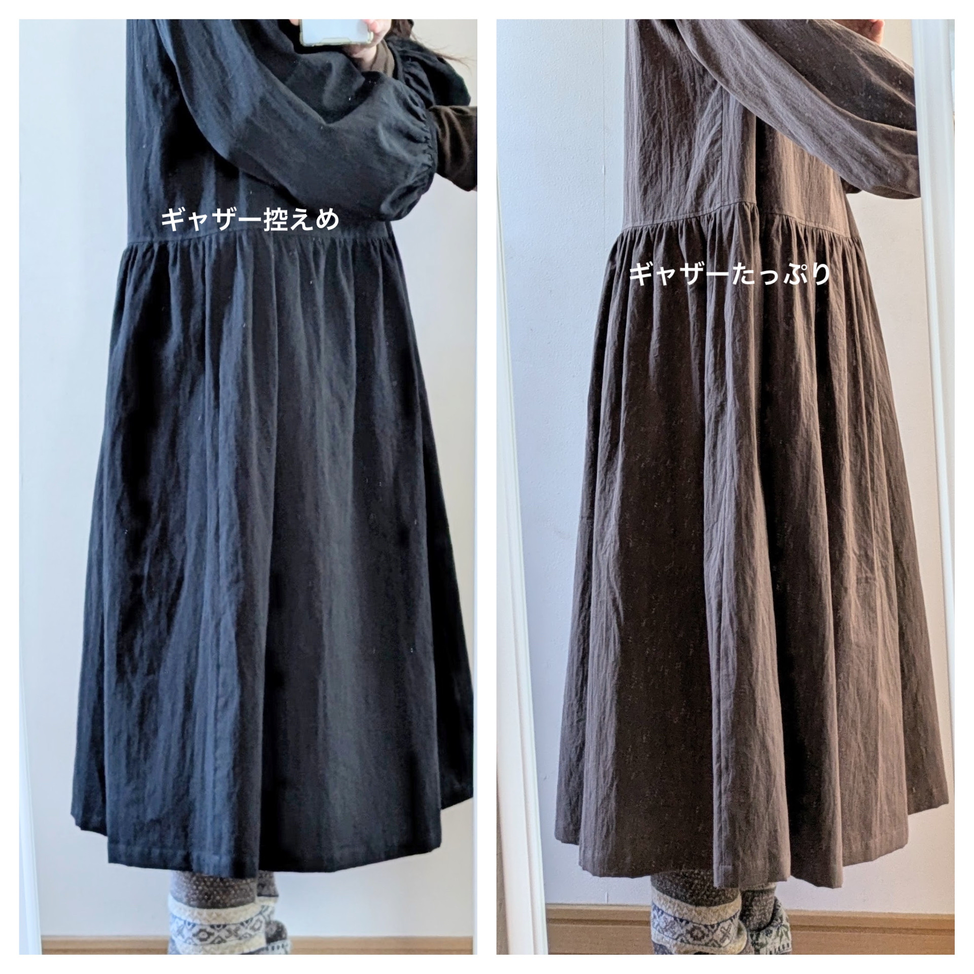 ☆受注制作☆バルーンスリーブワンピース＊ギャザー分量選べます＊綿麻/ブロード/グレイッシュラベンダー/スモーキーパープル