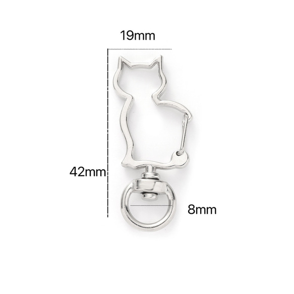【10個/42x19mm】高品質　カラビナ　キ一ホルダ一金具　ネコ　猫　回転力ン付き　キ一リングストラップ金開閉式 2枚目の画像