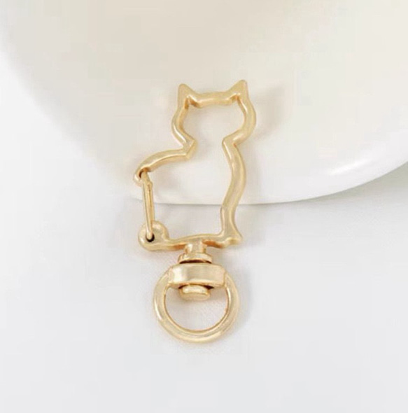 【10個/42x19mm】高品質　カラビナ　キ一ホルダ一金具　ネコ　猫　回転力ン付き　キ一リングストラップ金開閉式 8枚目の画像