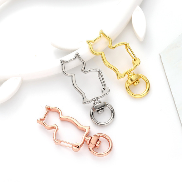 【10個/42x19mm】高品質　カラビナ　キ一ホルダ一金具　ネコ　猫　回転力ン付き　キ一リングストラップ金開閉式 5枚目の画像