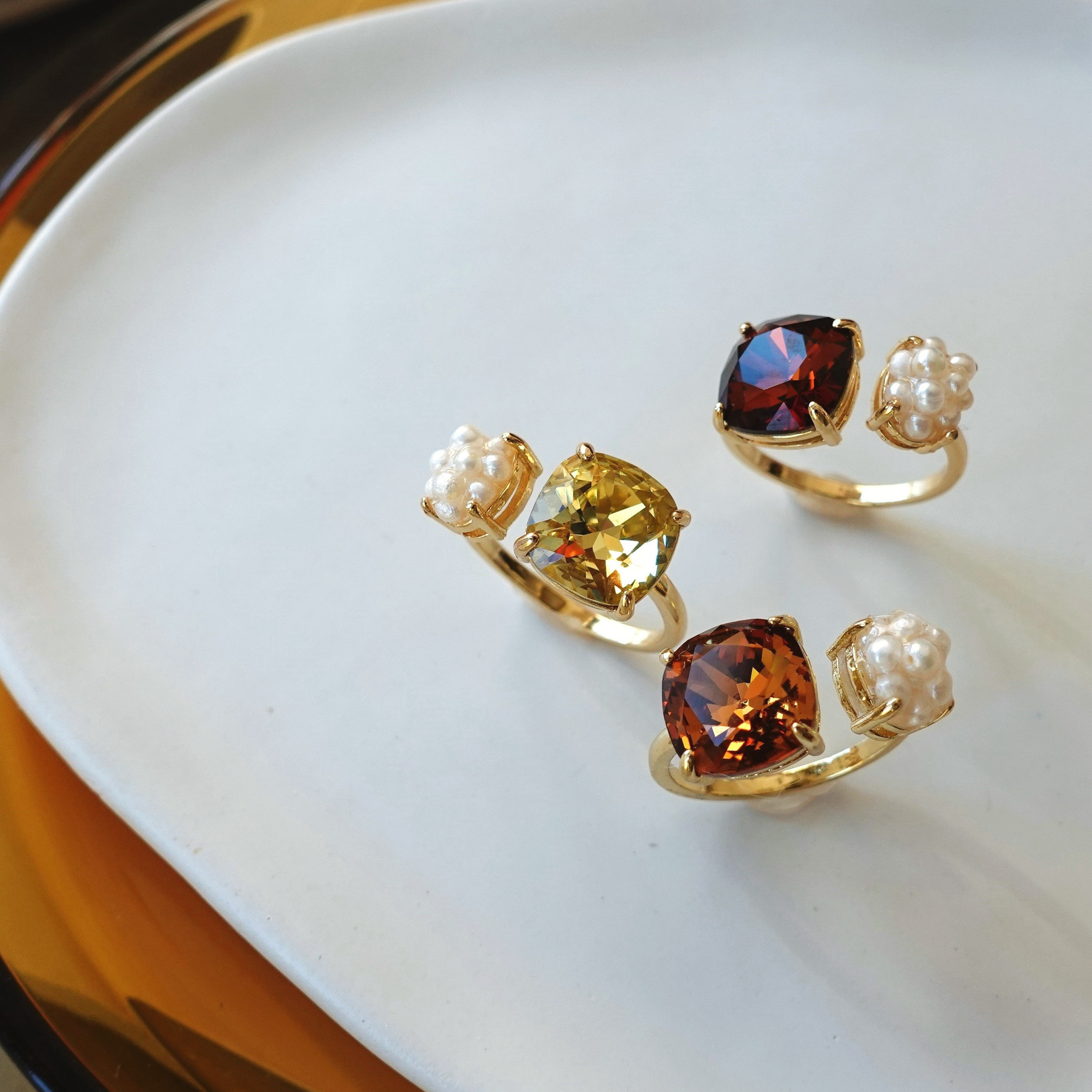 秋色 オープンリング 銀杏 × パール   / フリーサイズ  指輪 フォークリング