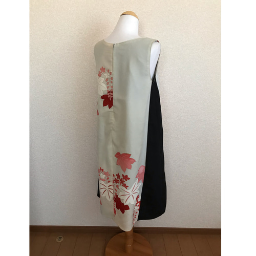 89 ☆訪問着☆着物リメイク☆ノースリーブワンピース☆M☆一点物