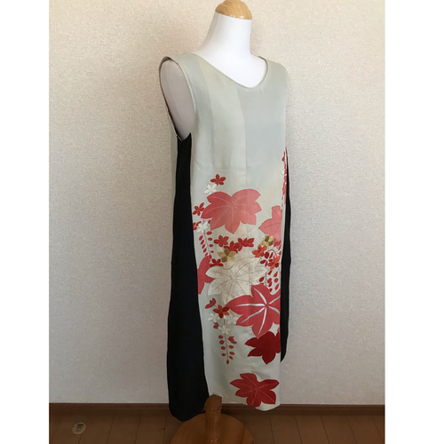 89 ☆訪問着☆着物リメイク☆ノースリーブワンピース☆M☆一点物