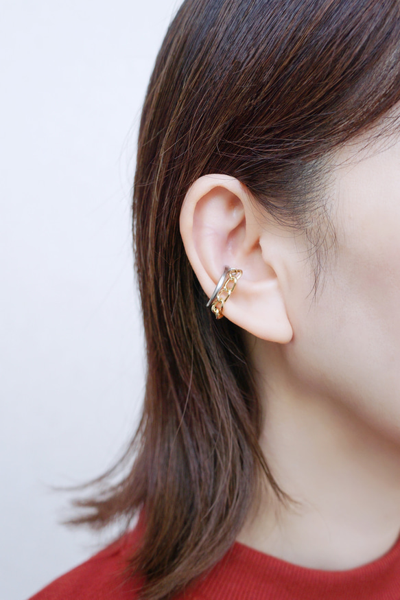 耳夾「q.basic+」鏈條不銹鋼雙色 第4張的照片