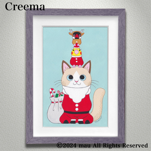 原画「ラグドール（ラガマフィン）と小鳥ブレーメンのクリスマス