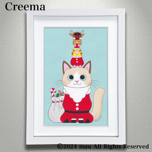 原画「ラグドール（ラガマフィン）と小鳥ブレーメンのクリスマス