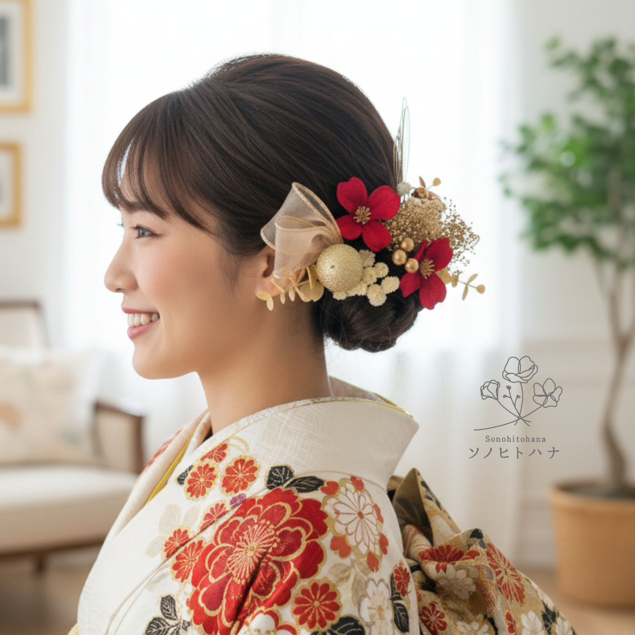 【結婚式・成人式・卒業式】ハナミズキ×リボンの髪飾り｜振袖・袴・白無垢・色打掛に　赤　KA-2406R