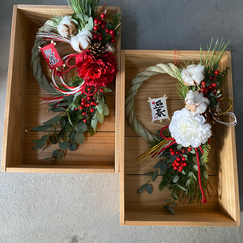 年内お届け可】【即日発送】赤☆幸運を呼ぶダリアお正月飾り