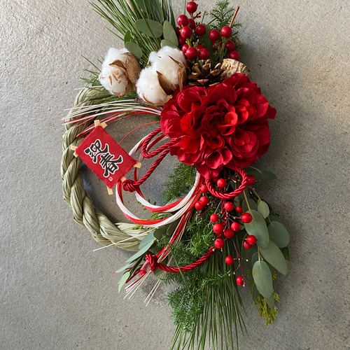 年内お届け可】【即日発送】赤☆幸運を呼ぶダリアお正月飾り