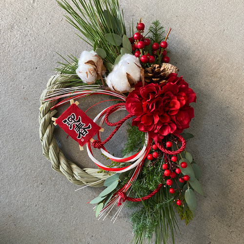 年内お届け可】【即日発送】赤☆幸運を呼ぶダリアお正月飾り