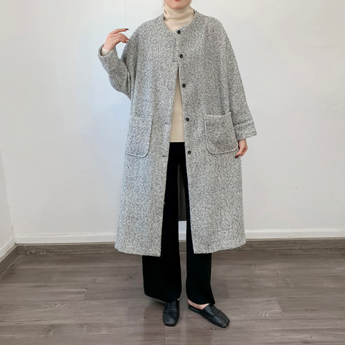 ノーカラーウール混紡ツイードドルマンスリーブコート｜DOUX ARCHIVES