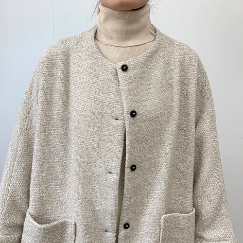 en-enウール混紡・点々ツイード・ドルマン袖コート・ベージュ×白