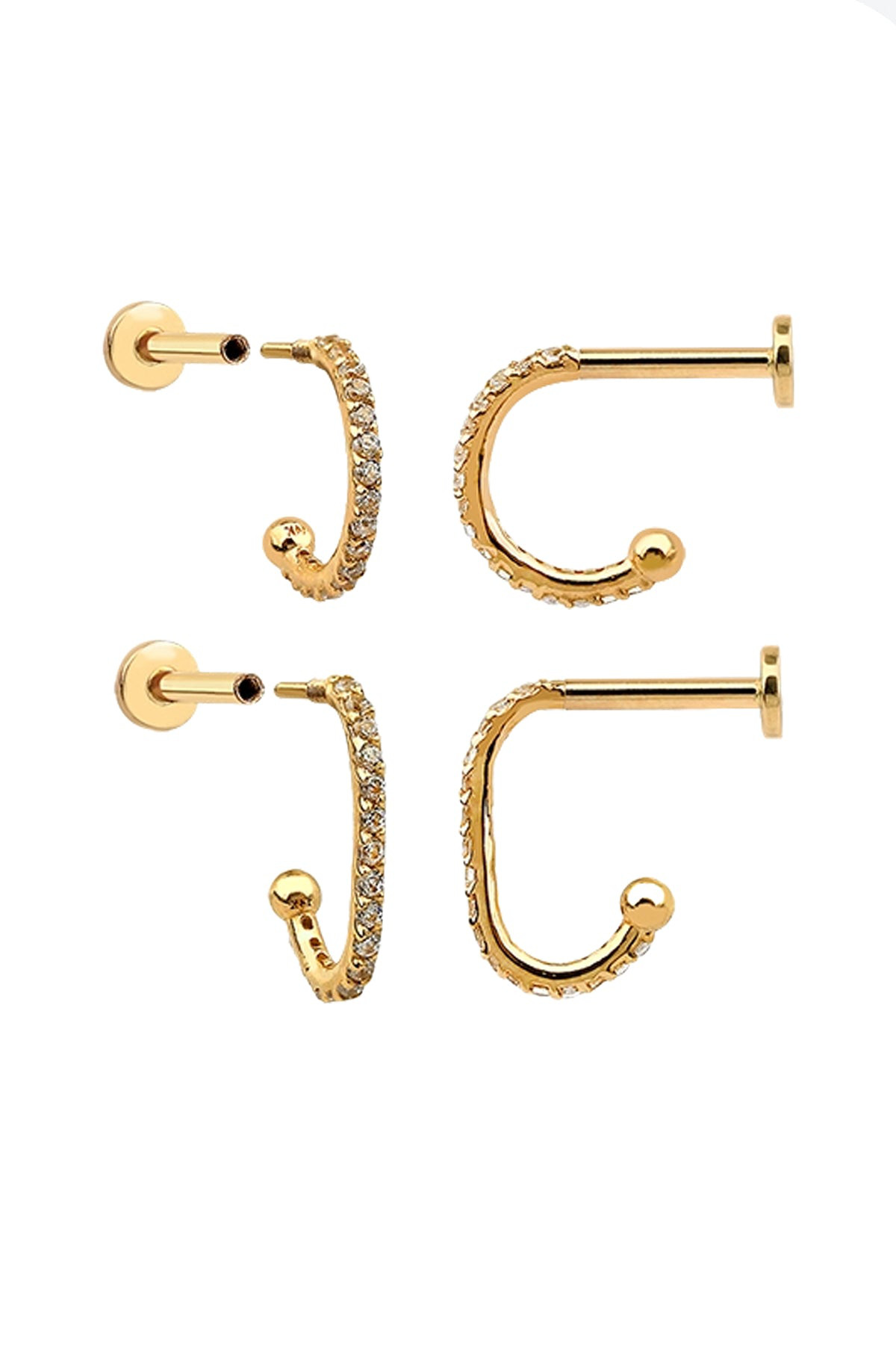 14K金 ゴールド 湾曲バンドヘリックス 軟骨 アンチトラガス アウター インナーコンク イヤリング ピアス ラブレット