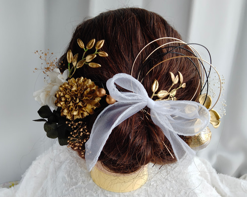 パール簪　卒業式髪飾り　結婚式髪飾り　成人式髪飾り　水引　金箔　袴　髪飾り 706dc6e071eab5b98e9af82c70ac1e