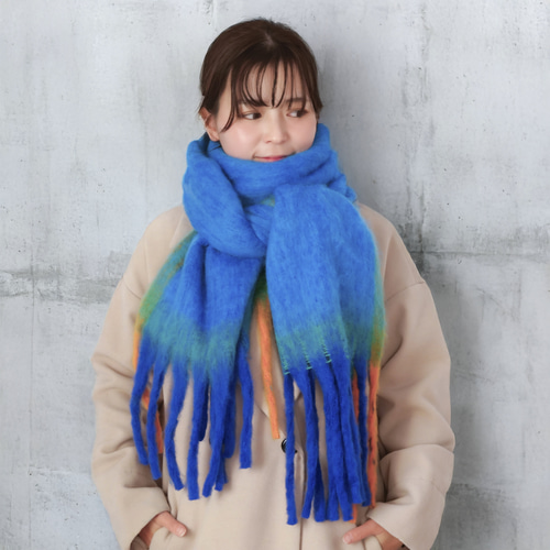 襟マフラー　ターコイズブルー マフラー ウールカシミヤ ブルー メンズ レディース(M00 ブルー